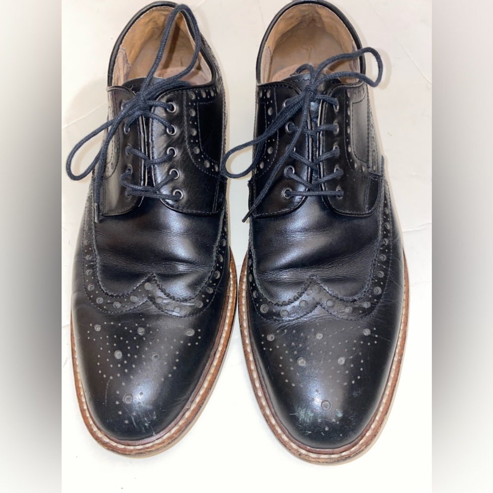 ASTON GREY ABBEY 500402 MENS BLACK LEATHER WINGTIP OXFORD SIZE 8.5